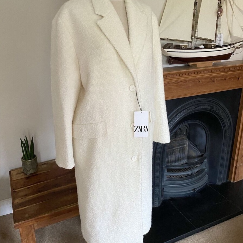 Zara Cream Wool Boucle Coat